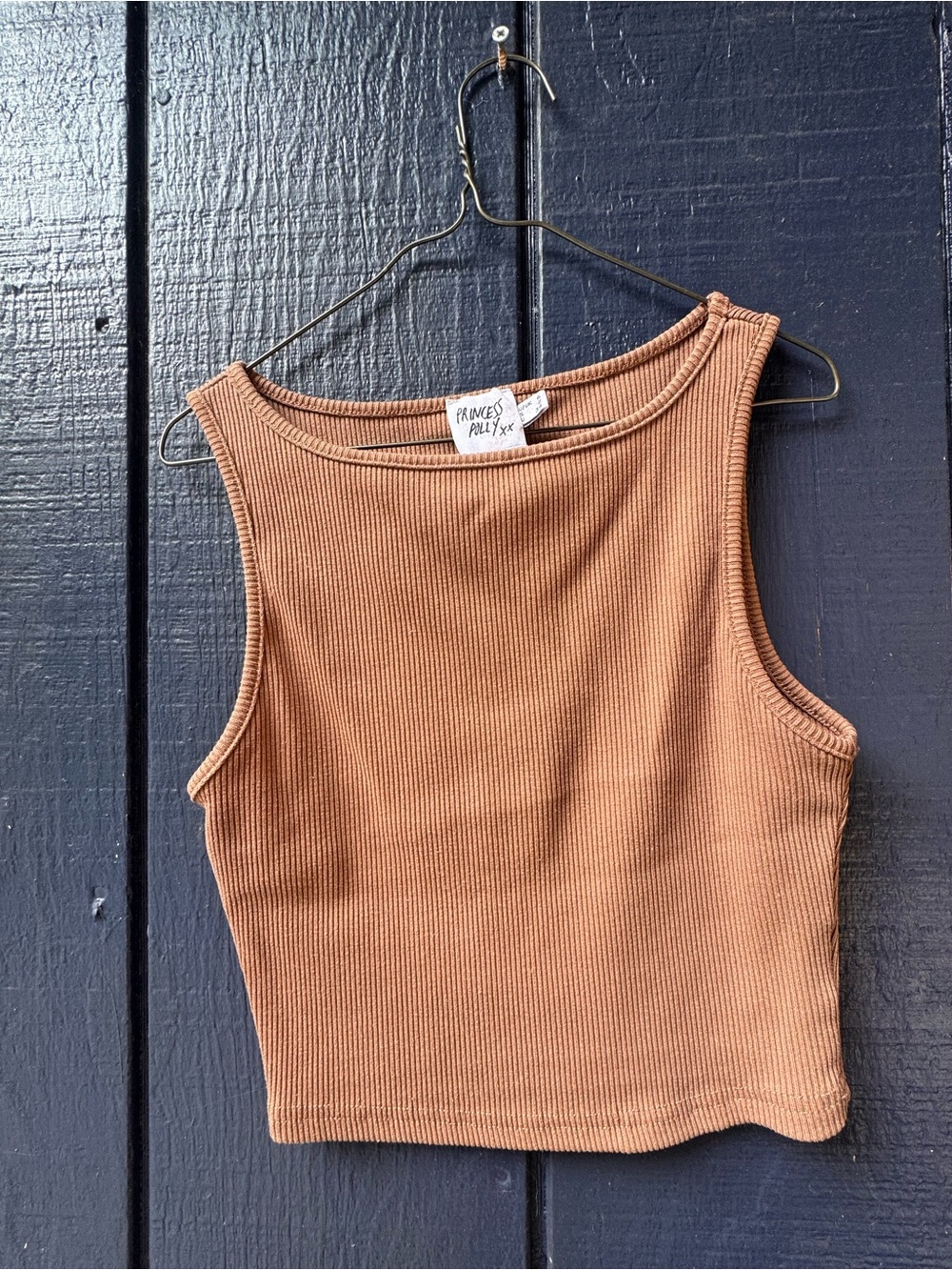 Princess Polly Ribbed Cropped Tank — Camel Brown